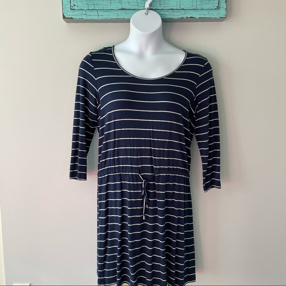 🐝🐝🐝 Cute Paraphrase T-shirt dress, navy stripes, drawstring waist, L